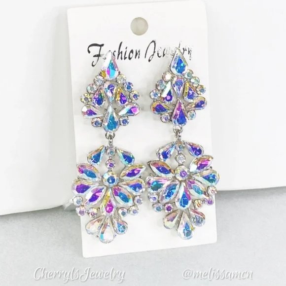 AB Crystal Bridal Pageant Formal Chandelier Earrings Bridal Prom Pageant - Picture 5 of 9